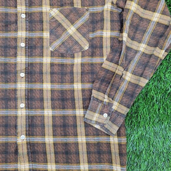 Vintage 90s Ozark-Trail Plaid Western Shirt M/L 22x28 Brown Rugged Cowboy - Picture 10 of 13